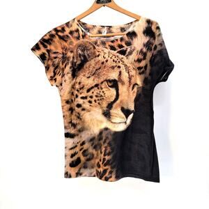 y2k grunge Rhinestone Wildlife Safari Graphic Tee Animal print INC statemen sz M